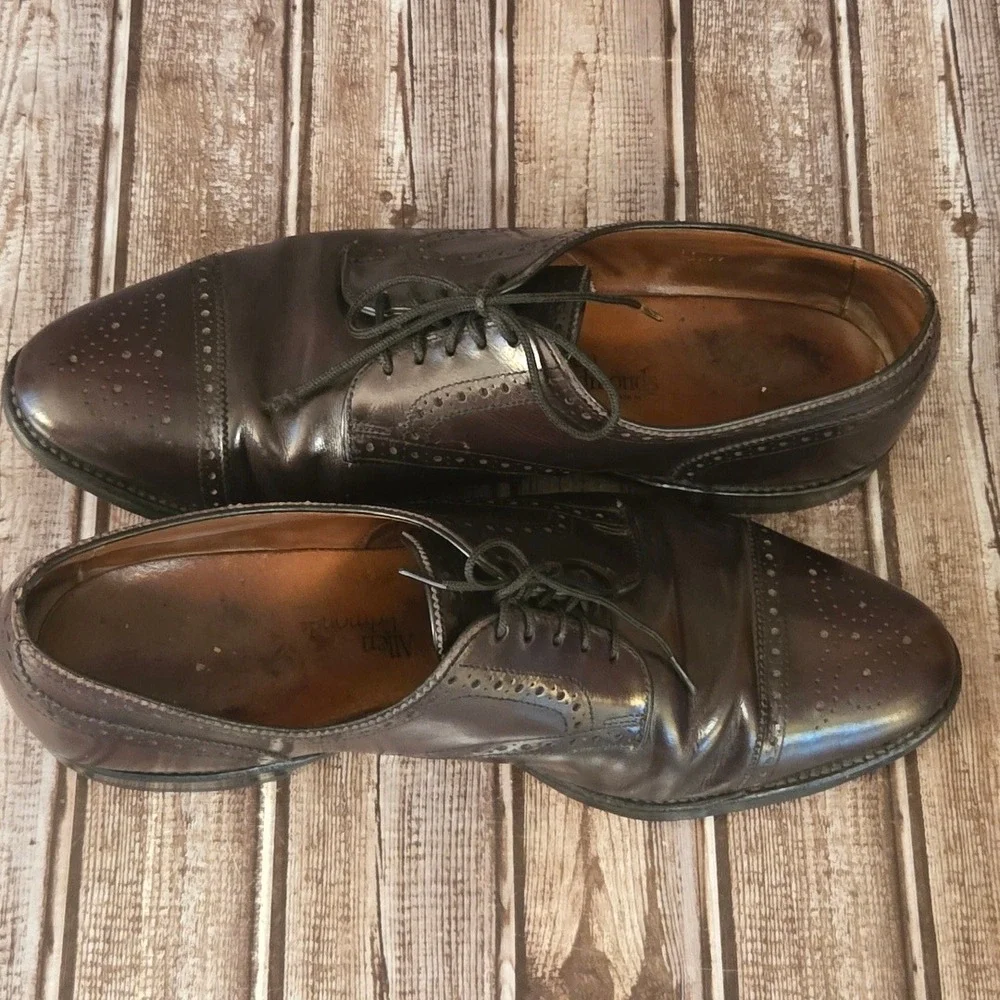 Sz 11 D Allen Edmonds Sanford Burgundy Semi-Brogue Cap Toe Derby Shoes